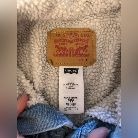 Levi’s Trucker Jacket Sherpa Lined Youth Lg Women’s Sz XS/S EUC Western Cowgirl - Picture 5 of 6